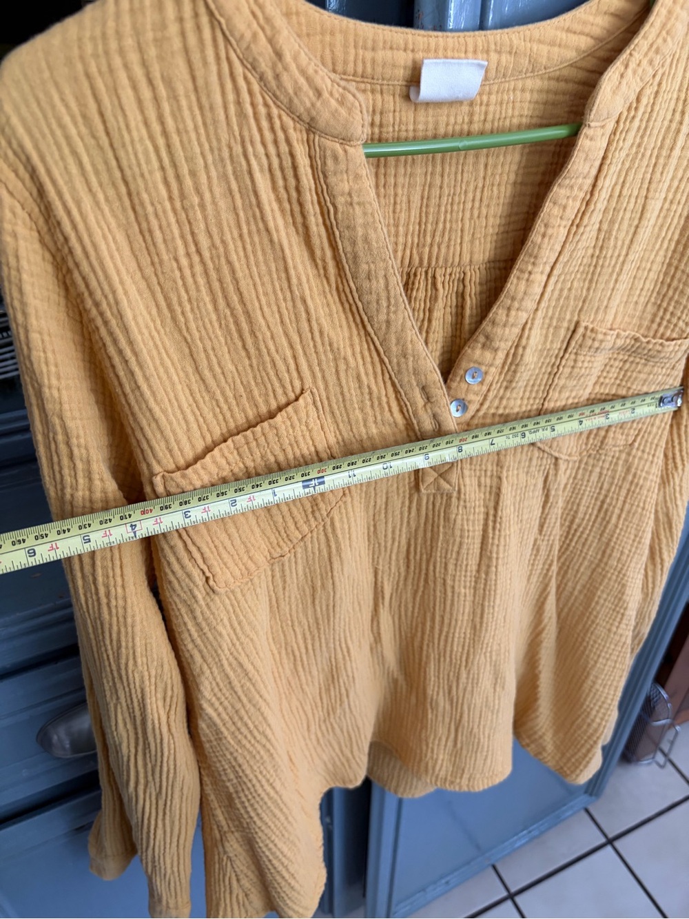 Relaxed Gauze Henley Tunic Top in Mustard - Picture 4 of 6